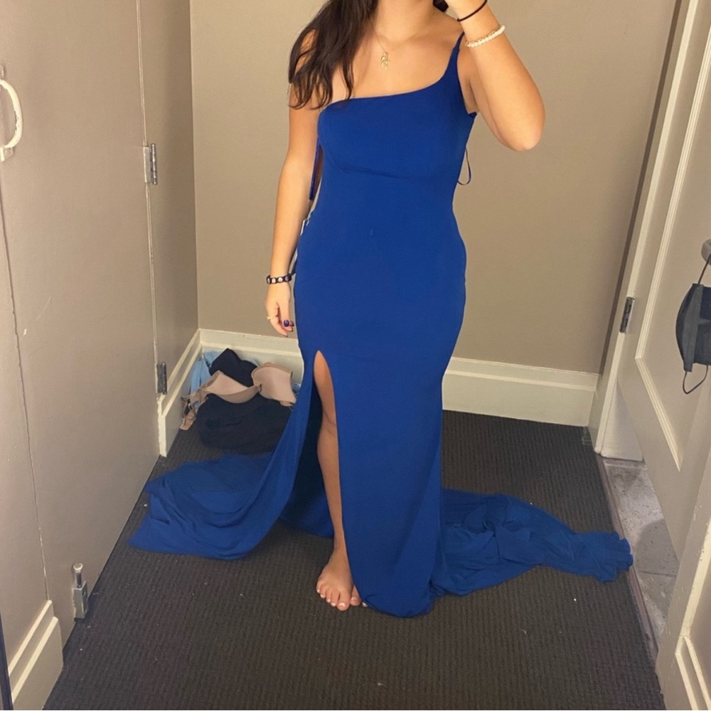Royal blue JVN by Jovani prom dress. Size 4 altered to a 5’2 height.
